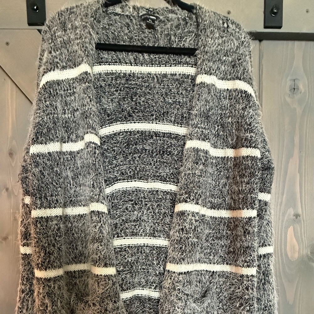 Fashion Nova Black and White Striped Cardigan